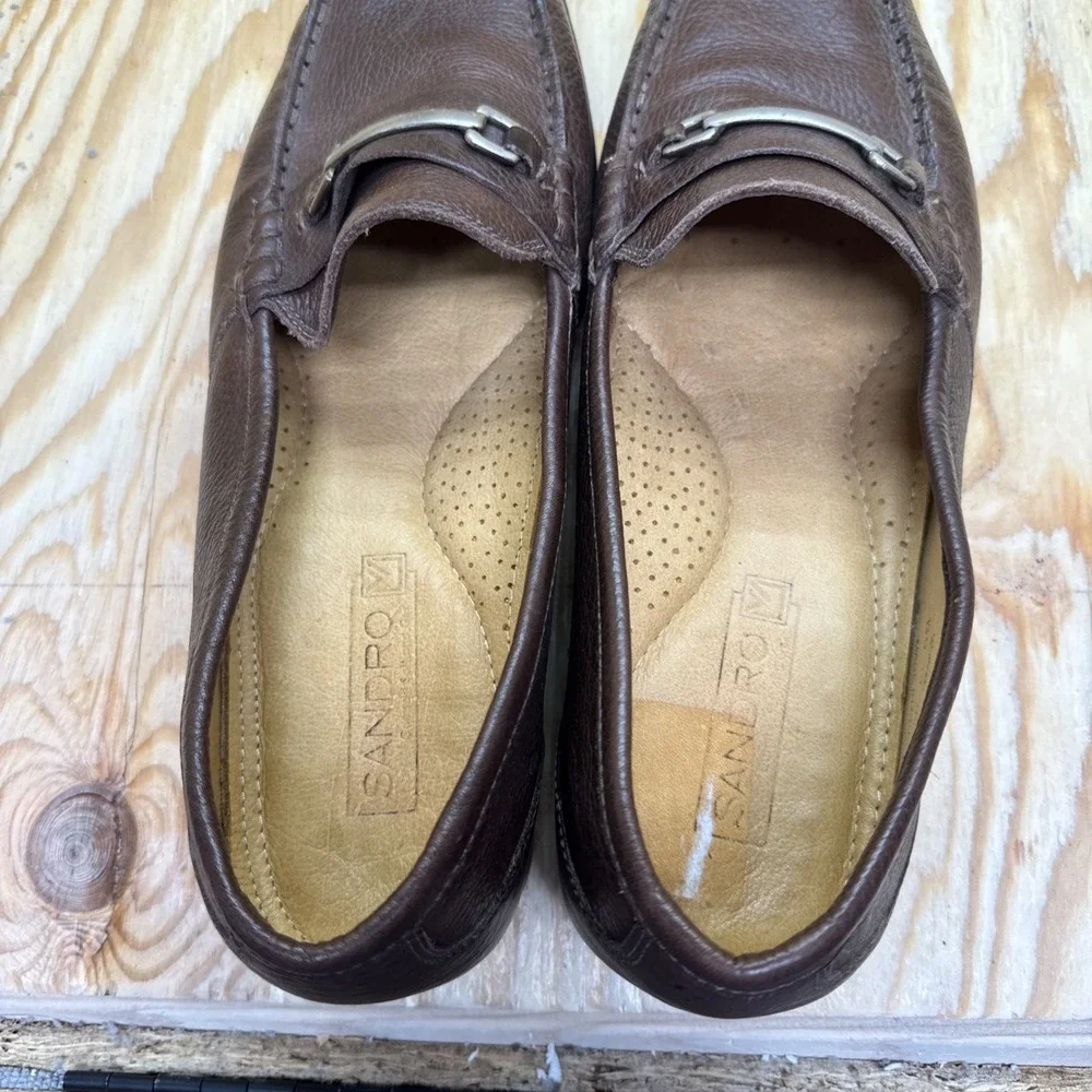 Sandro Loafers Men's 13D Horsebit Pebbled‎ Leather Brown Shoes Slip On Comfort